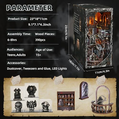 MiniCity Haunting Relics Book Nook Kit, 3D Wooden Bookshelf Puzzle with LED - Image 2