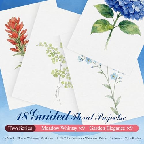 Watercolor Workbook for Beginners,18 Floral Water Coloring Book,Relaxing & Easy to Paint Water Coloring Book with 24 Colors-Perfect for Gifting to Creativity & Joy for Adults - Image 4