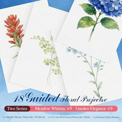 Watercolor Workbook for Beginners,18 Floral Water Coloring Book,Relaxing & Easy to Paint Water Coloring Book with 24 Colors-Perfect for Gifting to Creativity & Joy for Adults - Image 4