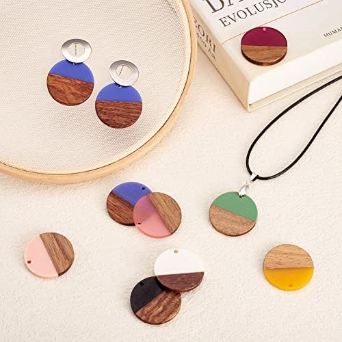 FASHEWELRY 18Pcs Flat Round Wood Resin Earrings Charms 28.5mm Mixed Color Round Wooden Earring Blanks Charms Dangle Wooden Earring Findings for Jewelry Making - Image 4