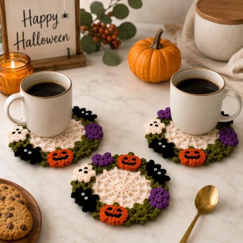 Halloween Crochet Coaster Kit for Beginners,2pcs DIY Fall Craft Set - Image 7