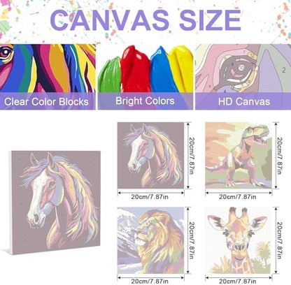 MVVMTOP 4 Pack Paint by Numbers Kit for Adults Beginner with Wooden Frame, Easy DIY Horses, Tyrannosaurus Rex, Lions, Giraffes Acrylic on Canvas Paint Kits, for Home Wall Decoration Arts Crafts - Image 2