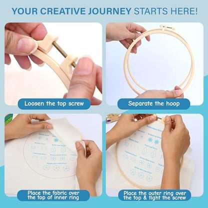 Beginner Embroidery Kit – Learn 28 Stitches – DIY Embroidery Set with 3 Hoops, Stamped Patterns, Needles, Scissors, Thread – Complete Cross Stitch Kit for Adults, Teens, Beginners & Crafters - Image 3