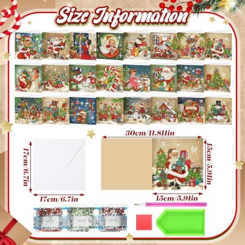 Saillong 24 Pack Vintage Christmas Diamond Art Card with Envelopes - Image 4