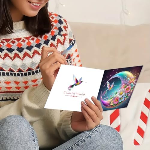 DIY Diamond Greeting Cards Set, 5D DIY Diamond Art Painting Festival Style Greeting Card, DIY Christmas Card Making Kits for Family Friends Handmade Gift-#10-6PC Hummingbird - Image 5