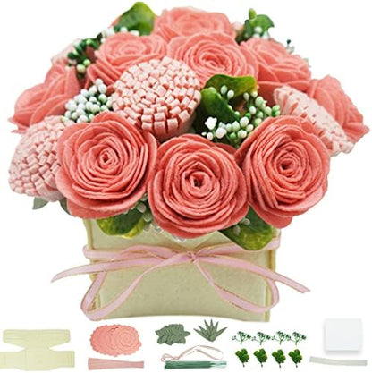 BAZIMA DIY Felt Flower Art Craft Kit,DIY Pink Rose and Carnation Bouquet Kit, Floral Gifts,Beginner Craft Kit,Arrange Pre-Cut Felt Flowers and Foliage by BAZIMA+ALICE