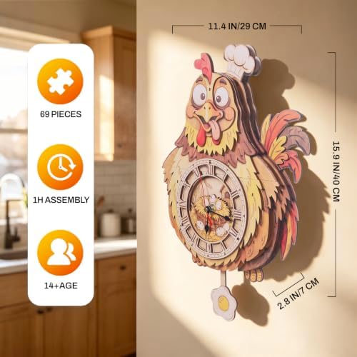 3D Puzzles for Adults Chef Chicken Clock Crafts for Adults - Image 4