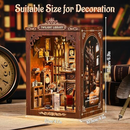 KERNOWO Book Nook Kit, DIY 3D Wooden Puzzles for Adults, Teens and Beginners, Miniature Tiny House Kit for Bookshelf Decor, Bookish Gift for Family, Friends, Book Lovers (Library) - Image 2