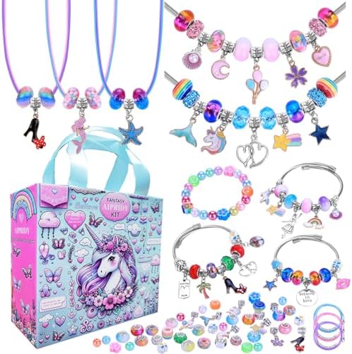 AIPRIDY 208 Pieces Charm Bracelet Making Kit,Unicorn Mermaid Crafts Gifts Set Can Inspires Imagination and Creativity,Jewelry Making Kit Perfect Gifts for Girls 5-12 Years Old (Pink+Aqua Unicorn) by AIPRIDY