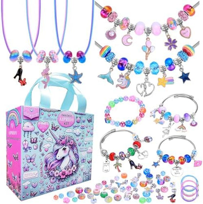 AIPRIDY 208 Pieces Charm Bracelet Making Kit,Unicorn Mermaid Crafts Gifts Set Can Inspires Imagination and Creativity,Jewelry Making Kit Perfect Gifts for Girls 5-12 Years Old (Pink+Aqua Unicorn) by AIPRIDY