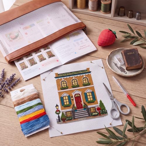 XunYee 25 Pcs Christmas Village House 18 Mesh Needlepoint Canvas Kit - Image 3