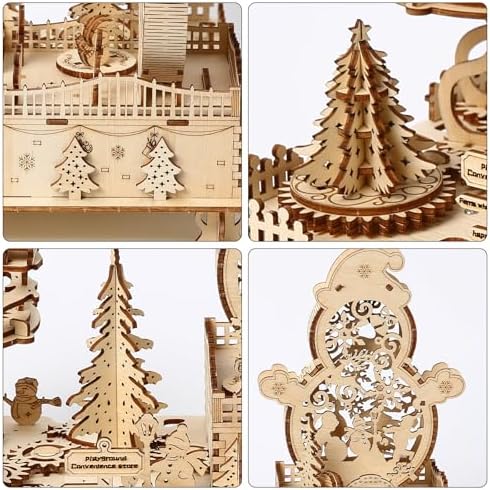 3D Wooden Puzzles for Adults, Rotating Xmas Amusement Park Music Box Kit - Image 4