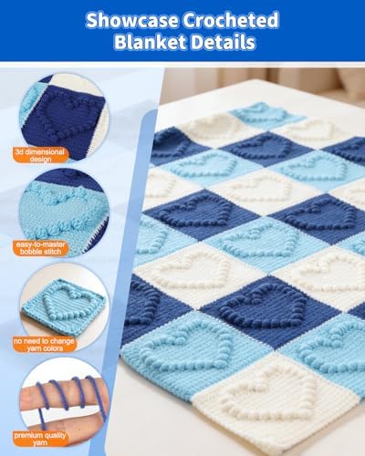 Coopay Crochet Kit for Beginners, 3D Heart Granny Square Blanket Kit, Set B - Image 4