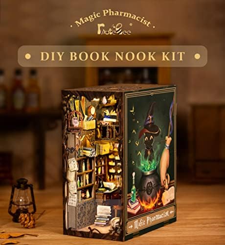 CUTEBEE Book Nook Kit - DIY Miniature House Dollhouse Kit for Adults and Teens, 3D Wooden Puzzle Booknook Build Bookshelf Decor, Gifts for Family and Friends (Magic Pharmacist) - Image 4