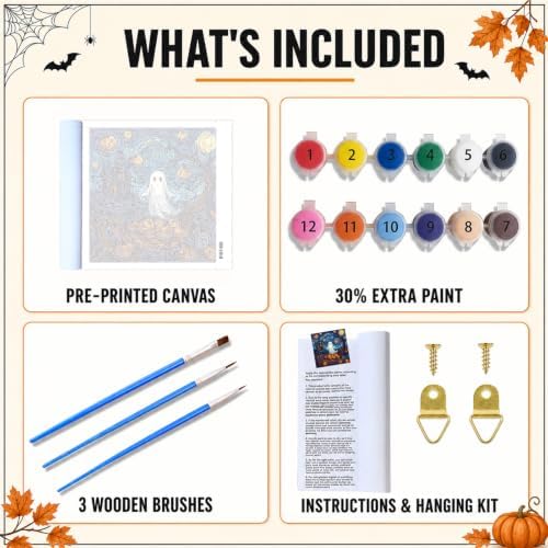 Mandun Halloween Ghost Paint by Numbers Kit for Adults, 16x16 inch - Image 5