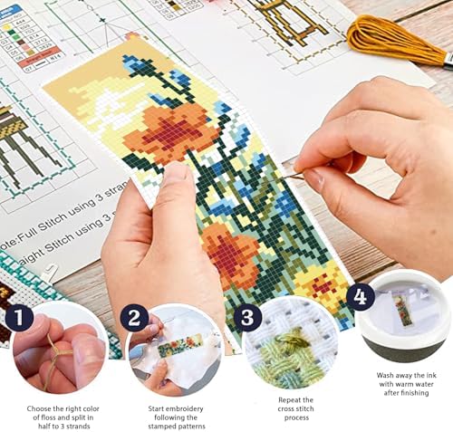 FREEBLOSS 6 Set 11CT Cross Stitch Bookmark Kit 8x2.4inch Wild Flowers - Image 4