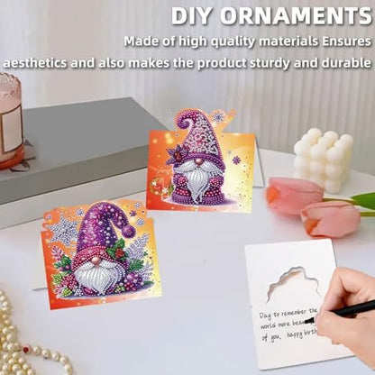 jinglinhh 8pcs Diamond Art Painting Christmas Gnome Greeting Cards with Envelopes, DIY Card Making Kits for Adults, Diamond Art Postcards Christmas Cards Craft Gifts - Image 4