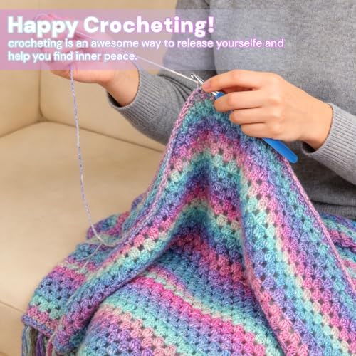 HUYEIOBGD Crochet Blanket Kit for Beginners – Super Easy Crochet Starter Kit with Soft Gradient Yarn, Step-by-Step Video Tutorials & Crochet Accessories, Aurora Purple, Crochet kit - Image 4