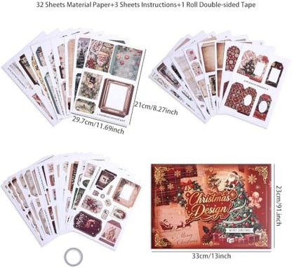 Vintage Christmas Scrapbooking Kit - 35 Large Material Paper for Journals - Image 3