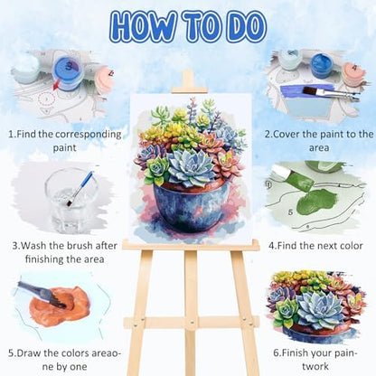 RICUVED Succulent Paint by Numbers for Adults, Paint by Numbers Kit for Adults Beginners, Potted Plant DIY Acrylic Oil Painting on Canvas Easy for Gift Home Wall Decor 16x20 Inch - Image 5