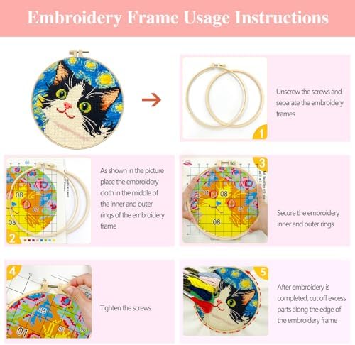 Zhenqing 3 Pack Cat Stamped Cross Stitch Kit for Beginners - Image 5