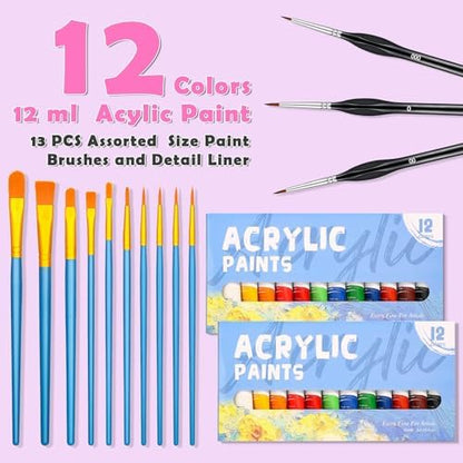 Date Night Painting Kit, 62 Pcs Detail Paint Brushes Canvas Panels with Wood Easel 12 Colors Acrylic Paint, Circular Canvas Art Aprons Sip and Paint Supplies for Adults and Beginner - Image 4