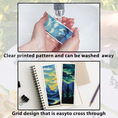 ACRNIGHEET 6PCS Stamped Cross Stitch Bookmark Kits for Beginners Scenery - Image 3