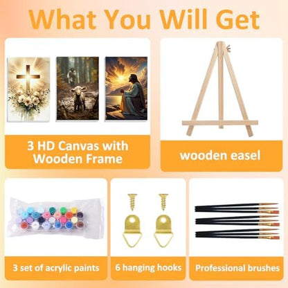 Mandun Religious Paint by Numbers Kit for Adults, 3 Pack, 7.8x11.8 inch - Image 4