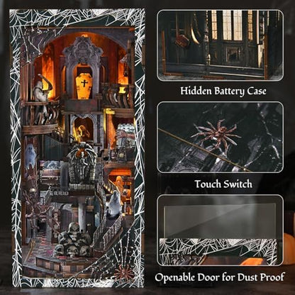 MiniCity Haunting Relics Book Nook Kit, DIY Wooden Bookshelf Model with LED - Image 4