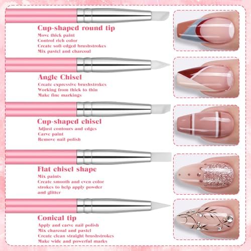 5 PCS Nail Art Sculpture Pen Dual-Ended Nail-Art Sculpture Pen Dotting Tools Nail Art Dotting Tools Pink Dual-Head Resin Nails-Art-Tools Silicone Nails Polish Brushes Modeling Painting Tool DIY Arts - Image 7