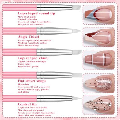 5 PCS Nail Art Sculpture Pen Dual-Ended Nail-Art Sculpture Pen Dotting Tools Nail Art Dotting Tools Pink Dual-Head Resin Nails-Art-Tools Silicone Nails Polish Brushes Modeling Painting Tool DIY Arts - Image 7
