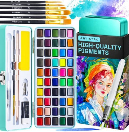 ARTISTRO Watercolor Paint Set - Travel Art Kit - 50 Colors by ARTISTRO