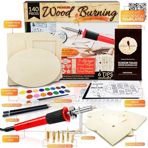 Scissor-Tailed Beginners Wood Burning Kit 140 Pieces. Best Gift Idea for Art & Craft Kit Lovers. Woodburning DIY Hobby Kits with 9 Large Wooden Plaques to Make Unique Wood Burning Projects - Image 3