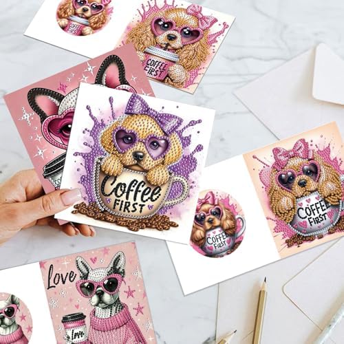 12Pcs DIY Diamond Art Greeting Cards Kit with Envelopes&Tools - Create Your Own Sparkling Birthday, Thank You, Holiday Cards for Adults & Beginners(Funny Dog) - Image 6