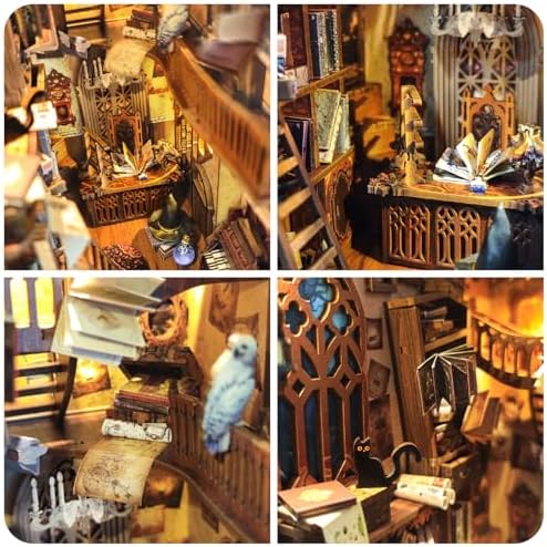 DIY Book Nook Kit,New DIY Dollhouse Booknook Bookshelf Insert Decor,3D Wooden Puzzles with LED,Book Nook Miniature Kit,Birthday Easter Home Decor for Teens Adult-Magic World - Image 6