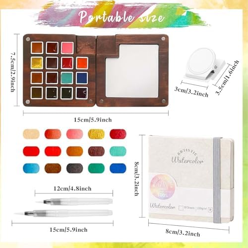 Travel Watercolor Paint Set - Pocket 15-Color Mini Kit with Sketch Pad - Image 4