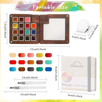 Travel Watercolor Paint Set - Pocket 15-Color Mini Kit with Sketch Pad - Image 4