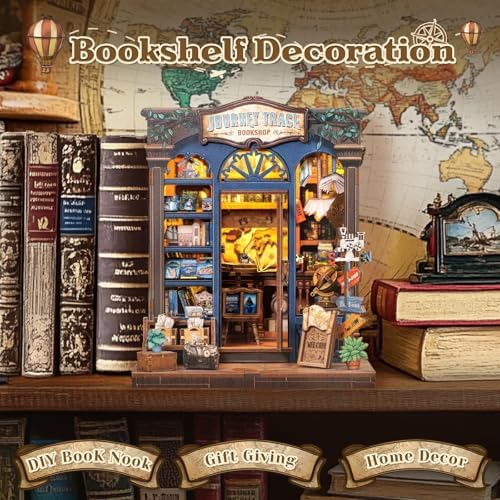 CUTEBEE Book Nook Kit - DIY Miniature House Dollhouse Kit for Adults and Teens, Booknook Tiny House Bookshelf Decor 3D Wooden Puzzle, Gifts for Family, Friends (Journey Trace Bookshop) - Image 2