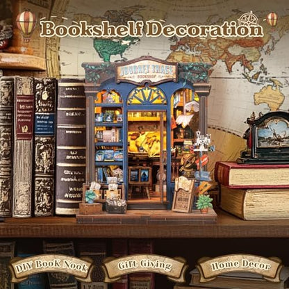 CUTEBEE Book Nook Kit - DIY Miniature House Dollhouse Kit for Adults and Teens, Booknook Tiny House Bookshelf Decor 3D Wooden Puzzle, Gifts for Family, Friends (Journey Trace Bookshop) - Image 2