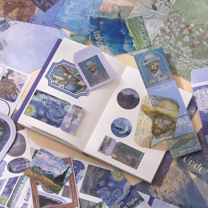 Van Gogh Scrapbook Photo Album Supplies Kit with Tweezers and Glue Tape, Aesthetic Vintage Junk Journal Scrapbooking Paper, Sticker Pack, Notebook Craft Supplies, DIY Gift for Adult Men (Oil Painting) - Image 2