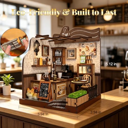 DIY Miniature House Kit for Beginners, Tiny Dollhouse Book Nook Kit Bookshelf Decor, 3D Wooden Puzzle, Gifts for Family Friends Adults Teens, Rustic Farmhouse Café - Image 3