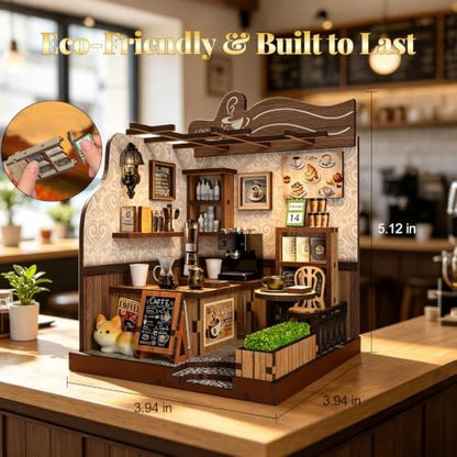 DIY Miniature House Kit for Beginners, Tiny Dollhouse Book Nook Kit Bookshelf Decor, 3D Wooden Puzzle, Gifts for Family Friends Adults Teens, Rustic Farmhouse Café - Image 3