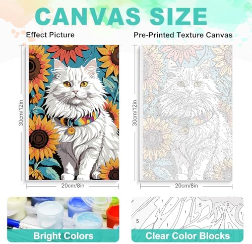 GEEHEIY Framed Paint by Numbers Kit for Adults, Cat Sunflowers, 8 x 12 Inch - Image 3
