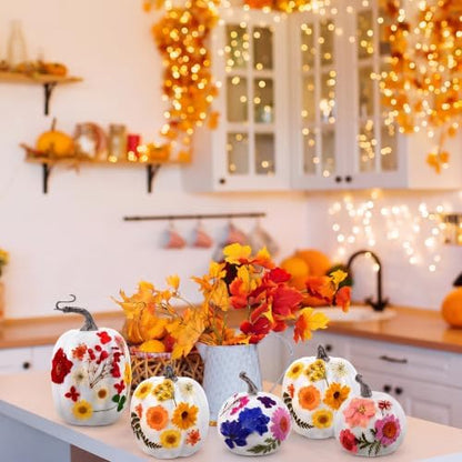Pinkunn 24 Pcs Artificial Pumpkin and 140 Pcs Dried Flowers, White - Image 7