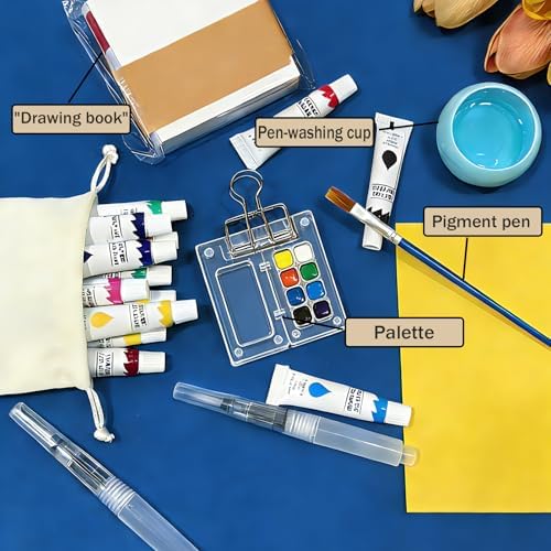 Portable Mini Watercolor Paint Set - All-in-One Travel Kit with Paints, Brushes, Palette, Bag, and Water Container - Perfect for Artists and Beginners-8 Grids - Image 6