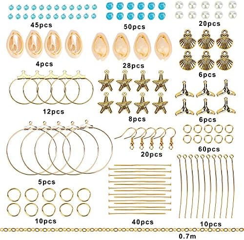 SUNNYCLUE 1 Box DIY 10 Pairs Beach Themed Earring Making Kits Starfish Shell Charms Cowrie Shell Beads & Glass Faceted Beads & Earring Hooks for Handmade Earrings Beginner - Image 2