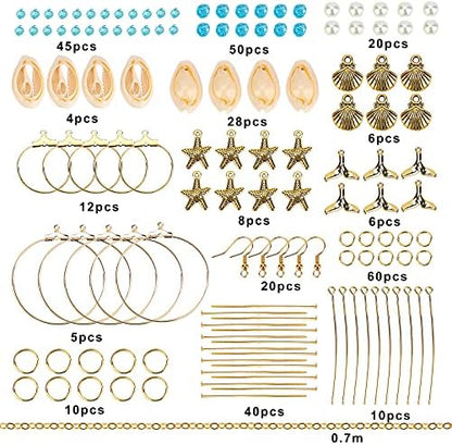 SUNNYCLUE 1 Box DIY 10 Pairs Beach Themed Earring Making Kits Starfish Shell Charms Cowrie Shell Beads & Glass Faceted Beads & Earring Hooks for Handmade Earrings Beginner - Image 2