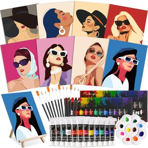 Cholemy 36 Pcs Paint and Sip Kit Gift for Adults 8''x10'',Modern Woman by Cholemy