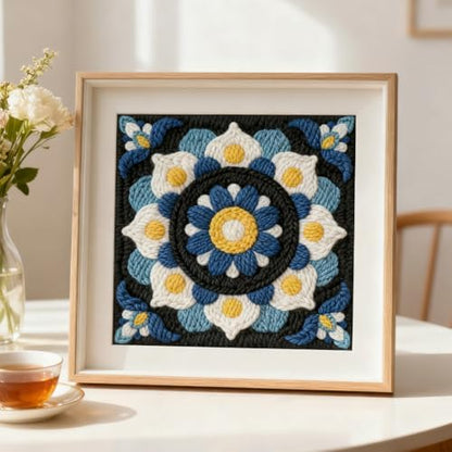 INFUNLY Mandala Punch Needle Kit Blue White DIY Embroidery Punch Needle Set for Adults Square 9.4" Punches Stitching Starter Kits with Easy to Follow Instructions Yarns Fabric Festival Gift Home Decor - Image 5