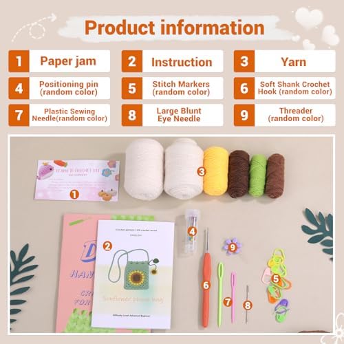 Fedmut Complete Crochet Starter Kit Phonebag Knitting Kit with Yarn, Hooks - Image 2